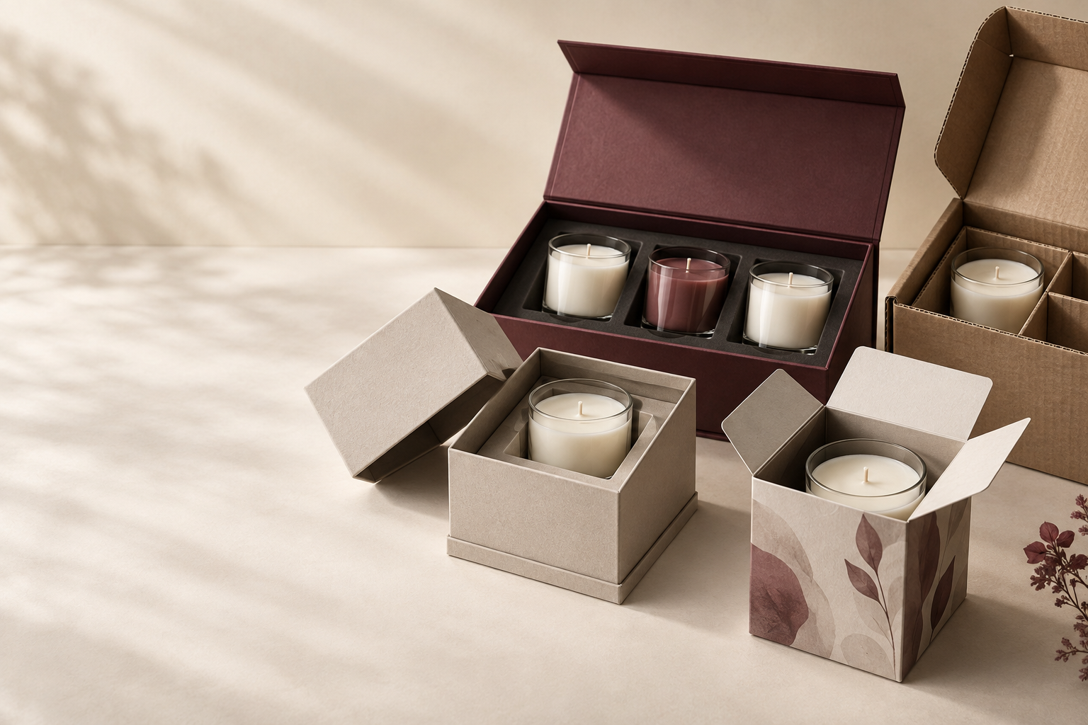 Candle jars in a premium packaging collection